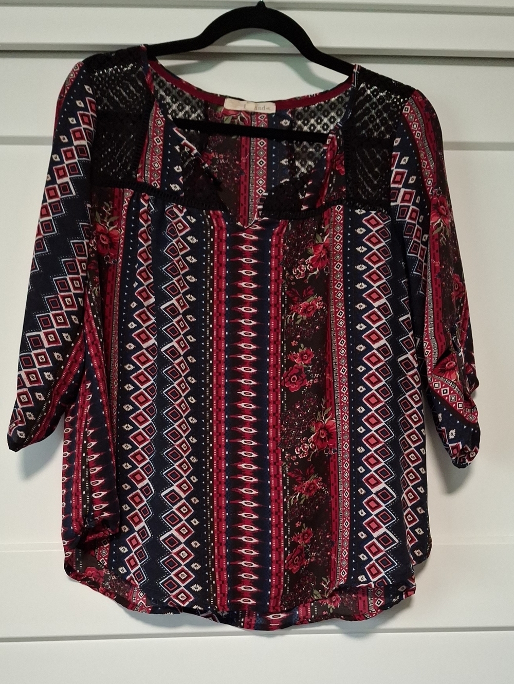 Rewind Navy & Burgundy Floral-Stripe Tunic